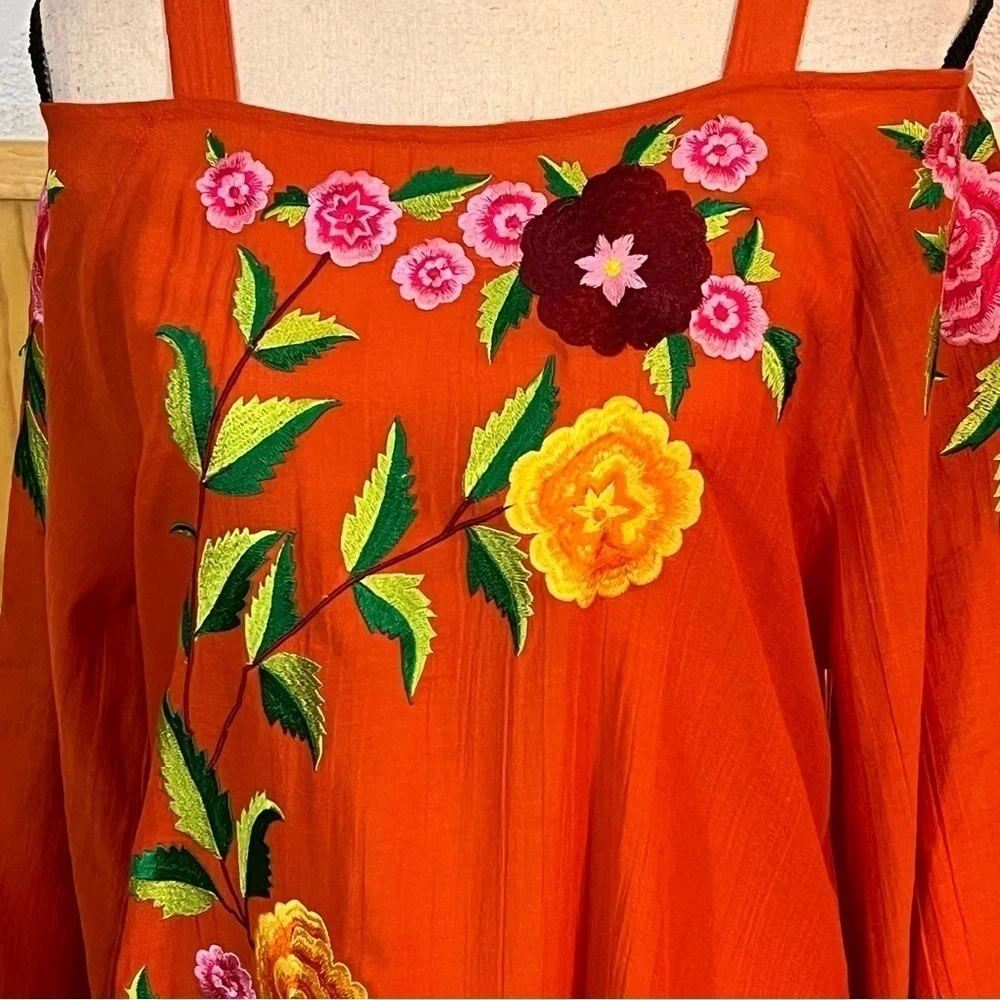 Roja Orange Embroidered Cold Shoulder Tunic Top Sz-M - Picture 3 of 11